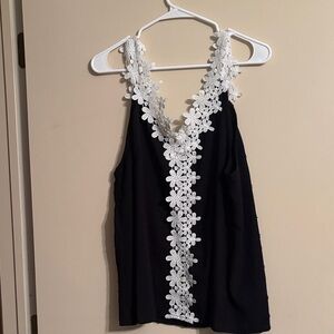 SHEIN Black Camisole with White Lace Detail